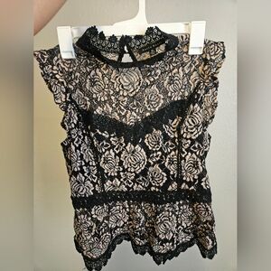 Elegant Black and Cream Lace Top